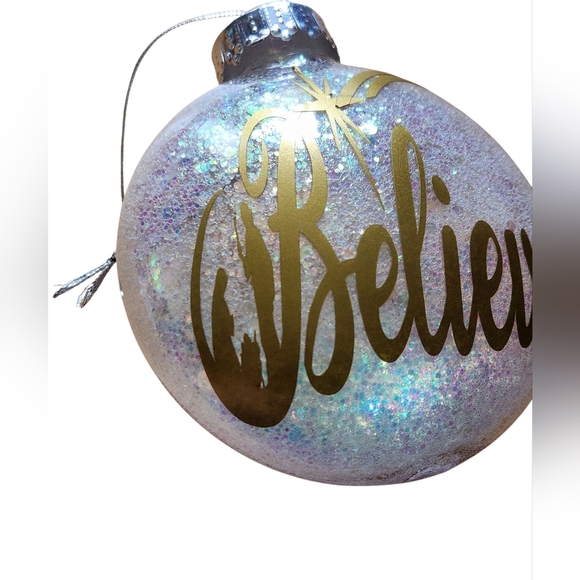 Nativity Scene Gold Believe Glitter Holiday Ornament - Picture 2 of 4